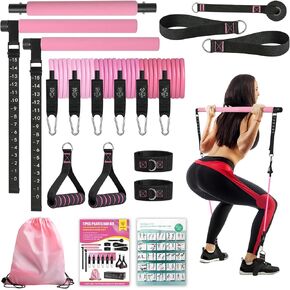 Pilates Bar Kit with Resistance Bands for Women, Pilates Bar with Adjustment Buckle, Multifunctional Home Gym for Hip, Legs, Arm and Waist, Pilates Home Equipment for Full Body Workouts