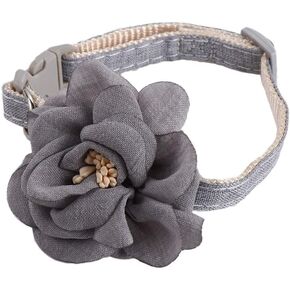 Grey Pet Cat Collar with 3D Flower, Adjustable Bow Tie, Lovely Safety Buckle, for Pet Accessories