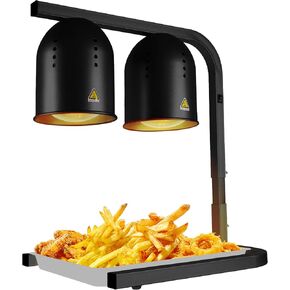 Heat Lamp for Food, with Two 250W Bulbs for Fast and Even Heating, Food Heat Lamp with Adjustable Height Stand, Commercial Food Warmer Lamp for Home, Fast Food Restaurant, Buffet, Bakery Silver