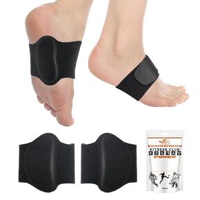 HiRui Arch Support Braces (Pair) for Plantar Fasciitis Relief - Adjustable Arch Support Wraps with Gel Pads for Flat Feet High & Fallen Arch, Wear Over/Under Socks, Fits All Shoes - Unisex (Black)