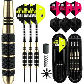 Dart Metal Tip Set 3 Aluminum Dart Shafts Steel Tip Dart Set Professional Darts Steel Tip Set + Extra 3 Dart Flights 3 Replace Plastic Shafts