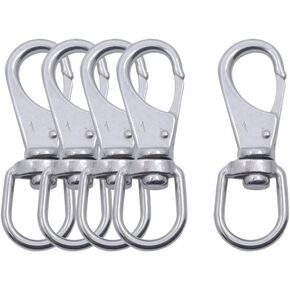 5Pcs M4(0#) Swivel Eye Snap Hooks 304 Stainless Steel Spring Snap Clip Buckle Clasp Marine Boat Hardware Lanyard Hook for Camera Straps, Pet Chains, Keychains, Collars
