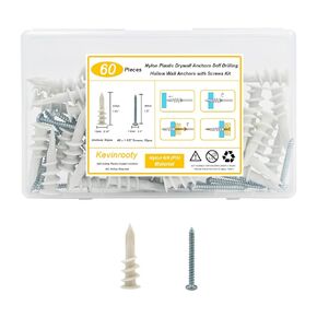 Self Drilling Drywall Anchors, 100PCS Nylon Plastic Wall Anchors and Screws for Drywall, No Pre Drill Hole Preparation Required (100)