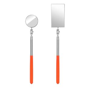 2Pcs Telescoping Inspection Mirror, Flexible Retractable Automotive Extension Mirror Pickup Tools Round Square Mirror Inspection Tool for Checking Vehicle Mechanic Mirror Automotive Mirror(Orange)