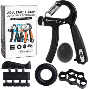 Grip Strength Trainer Smart Counting, Forearm Strengthener Kit - 5 Pack Adjustable Resistance, Hand Grip Strengthener, Finger Stretcher, Finger Exerciserl, Grip Ring and Stress Ball