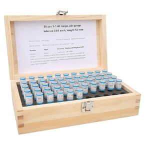 Pin Gage Set, 50pcs Plug Pin Gage Set 0.001mm Tolerance Bearing Steel Tool 1-1.49mm Hardness 58-63HRC with Wooden Box