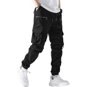 Men's Casual Cargo Pants Elastic Waist Drawstring Joggers Pants Tapered Sweatpants for Men Multi Pockets