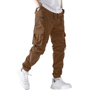 Men's Casual Cargo Pants Elastic Waist Drawstring Joggers Pants Tapered Sweatpants for Men Multi Pockets