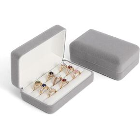Small Ring Organizer Box. Ring Box for Multiple Rings, Travel Ring Jewelry Storage Case. Portable Ring Display Holder for Women (small grey)