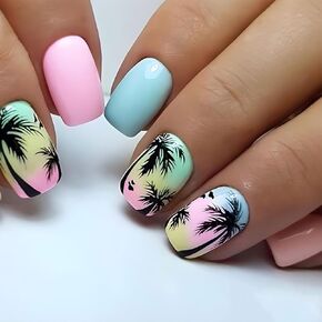 Almond Press on Nails Medium Length Fake Nails Blue Flower Totem Pattern Almond Nails Press on Acrylic Full Cover Summer Glue on NailsCool False Nails Stick on Nails for Women Girls 24PCS