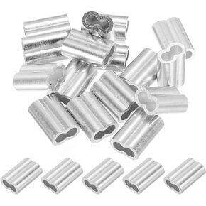 PATIKIL 1/4" / 6 mm Aluminum Crimping Loop Sleeves, 16Pcs Cable Crimp Ferrules Wire Rope Sleeves Loops for Rigging Railing, Silver Tone