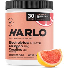 Harlo - Grapefruit Salt Electrolyte Drink Mix w/Bovine Collagen & Creatine - Creatine Monohydrate Powder - Energy Drink Powder - Pre Workout Powder - Sugar Free Energy Drinks - Post Workout Recovery