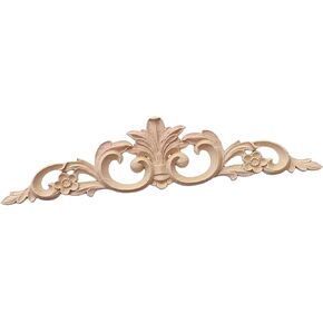 1PCS Long Wood Appliques Used for Furniture decoratio,Unpainted Wood Carved Decoration Onlay for Window Bed Door Wall Furniture Cabine Fireplace(09,40x11.5cm/15.75x4.53in)