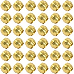 50 Pcs Brass Compression Fitting Ferrule Sleeve, 3/8" Tube OD Brass Compression Tube Fitting