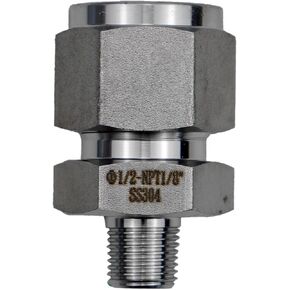 304 Stainless Steel Compression Fitting 1/2" Tube OD x 1/8" NPT Male Straight Adapter Connect with Double Ferrules (1/8 NPT x 1/2"OD)