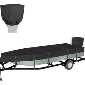Fully 900D 100% Waterproof Jon Boat Cover 16ft - 18 ft with Motor Cover, Trailerable Jon Boat Covers 16-18 Foot with Upgraded 11+4 Pcs Windproof Straps