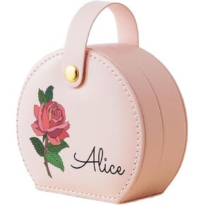 Personalized Travel Jewelry Case, Custom Leather Customized Jewelry Organizer Box w/Name & Birth Flower Month - Birthday Gifts for Women Mom Jewelry Travel Case