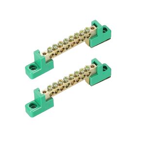 MECCANIXITY Terminal Ground Bar Screw Block Barrier Brass 12 Positions Green for Electrical Distribution Pack of 2