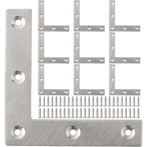 Alise L Flat Brackets,Corner Bracket Black Corner Brace Mending Plate Repair 120mm x 120mm Stainless Steel Flat Braces for Wood Tables, Chairs, Sofas, Beds, Cabinets, Doors and Windows,Pack of 8