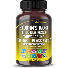 St. John's Wort Rhodiola Rosea Ashwagandha Holy Basil Valerian Chamomile Black Pepper -150 Capsules- Made in USA