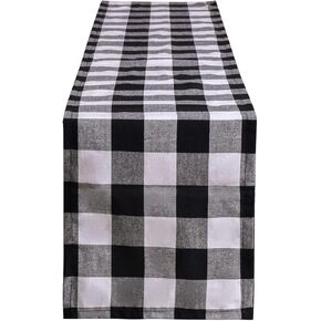 Tosewever Halloween Buffalo Check Plaid Table Runner, Cotton Polyester Blend Classic Family Dinner Table Runners for Indoor Outdoor Parties Events Home Decoration (Orange and Black, 14 x 72 Inch)