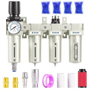 TAILONZ PNEUMATIC 0-240PSI 1/2 Inch NPT Industrial Grade 4 Stage Air Drying System, Particulate Filter, Coalescing Filter, 0-240PSI (Automatic Drainage）