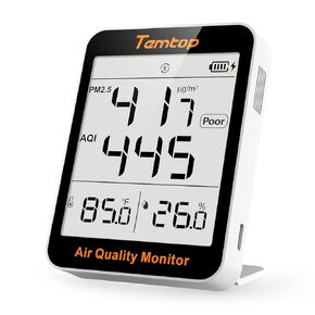 مراقب جودة الهواء الذكي من تيمتوب - مقياس جودة الهواء الداخلي مع PM2.5، AQI، كاشف درجة الحرارة والرطوبة للمنزل أو المكتب أو المدرسة، اتصال التطبيق، عمر البطارية 60 يومًا