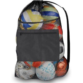 Cylindrical 900D Ripstop Mesh Ball Bag Breathable Waterproof Tear Resistant Drawstring 17x38inch Soccer Ball Bag with Adjustable Shoulder Strap, Zipper Pocket for Various Balls, Beach Toys