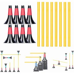 Double opening design conical obstacle cones for sports training, 8pcs cones and 8pcs poles, suitable for various sports training equipment, soccer agility basketball cones for training