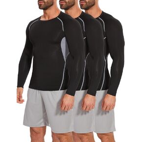 MISS MOLY 3 Pack Men's Compression Shirt Athletic Workout T-Shirts Top Long Sleeve Base Layer Patchwork Sport Undershirt