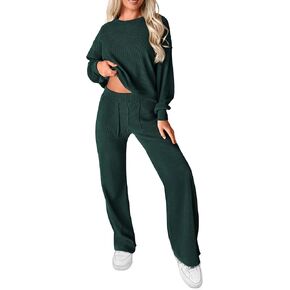 PRETTYGARDEN Women's 2 Piece Outfits 2024 Fall Fashion Tracksuits Long Sleeve Pullover Tops Straight Leg Pants Lounge Sets