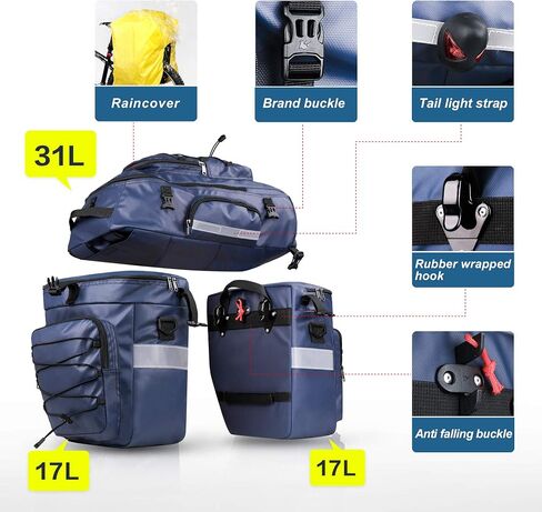 HUNTVP Bike Bag Bike Pannier Bag 3 in 1 Rack Saddle Bag Backpack Rear Seat Bag Shoulder Bag Laptop Pannier Cargo Rack Bicycle Bag with Rain Cover in Saudi Arabia