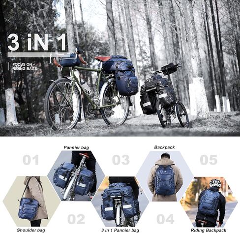 HUNTVP Bike Bag Bike Pannier Bag 3 in 1 Rack Saddle Bag Backpack Rear Seat Bag Shoulder Bag Laptop Pannier Cargo Rack Bicycle Bag with Rain Cover in Saudi Arabia