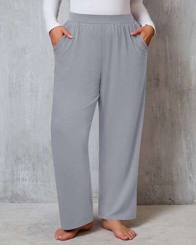 Huukeay 3 Pack Women's Plus Size Pants, High Waisted Wide Leg Pants Casual Pajamas Pants Loose Yoga Sweatpants with Pockets in Kuwait