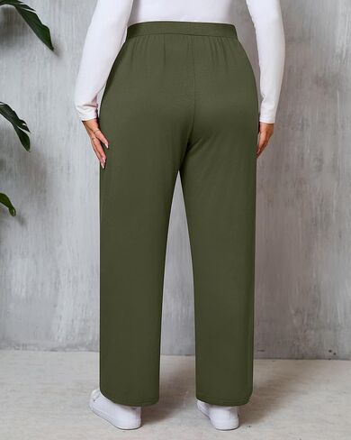 Huukeay 3 Pack Women's Plus Size Pants, High Waisted Wide Leg Pants Casual Pajamas Pants Loose Yoga Sweatpants with Pockets in Kuwait
