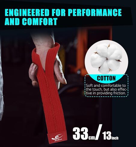 HiRui Cotton Lifting Wrist Straps (Pair) for Weightlifting Powerlifting Bodybuilding Strength Training | Wrist Support Wraps for Enhanced Grip & Stability - Soft & Durable, 13 inch Fits All in Saudi Arabia