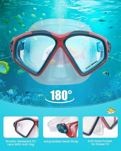 OutdoorMaster x U.S. Divers Cozumel TX Combo Snorkeling Gear for Adults, Dry Snorkel Set Panoramic View Anti-Fog Anti-Leak Swim Mask, Scuba Diving Swimming Snorkel Kit in Saudi Arabia