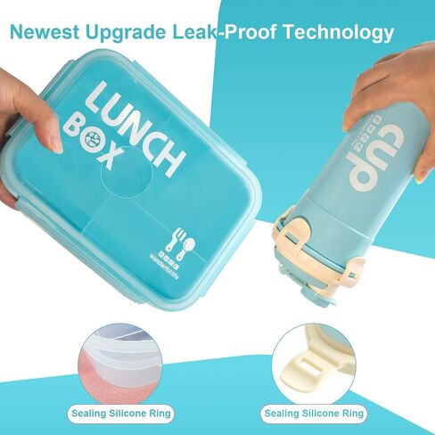 2 Pack Set - Leakproof Large Bento Box（34oz）and Water Bottle（28oz）for Adults/Kids, Bento Lunch Boxes with 5 Compartments and Utensils, BPA-Free, Microwave/Dishwasher Safe Lunch Containers in Saudi Arabia