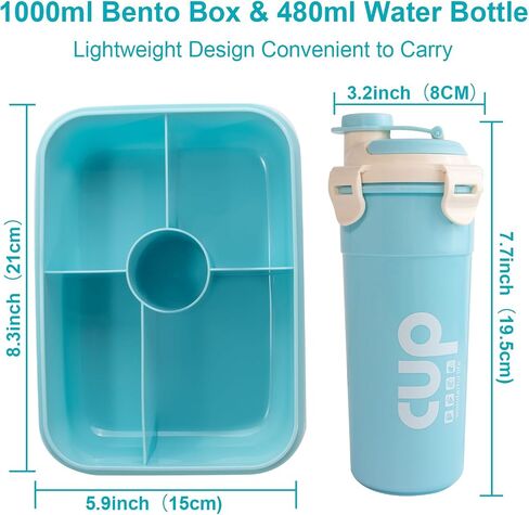 2 Pack Set - Leakproof Large Bento Box（34oz）and Water Bottle（28oz）for Adults/Kids, Bento Lunch Boxes with 5 Compartments and Utensils, BPA-Free, Microwave/Dishwasher Safe Lunch Containers in Saudi Arabia