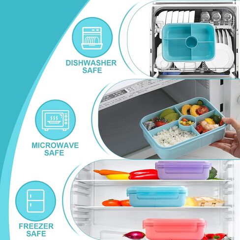 2 Pack Set - Leakproof Large Bento Box（34oz）and Water Bottle（28oz）for Adults/Kids, Bento Lunch Boxes with 5 Compartments and Utensils, BPA-Free, Microwave/Dishwasher Safe Lunch Containers in Saudi Arabia