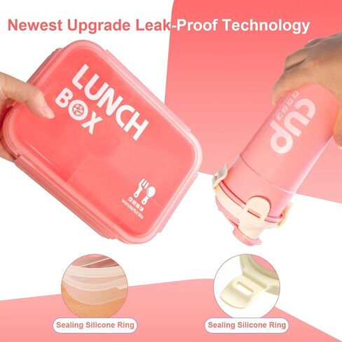2 Pack Set - Leakproof Large Bento Box（34oz）and Water Bottle（28oz）for Adults/Kids, Bento Lunch Boxes with 5 Compartments and Utensils, BPA-Free, Microwave/Dishwasher Safe Lunch Containers in Saudi Arabia