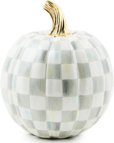 MACKENZIE-CHILDS Small Pumpkin, Resin Halloween Home Decor, Pink-and-White Bubblegum Pink Check in Saudi Arabia