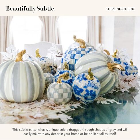 MACKENZIE-CHILDS Small Pumpkin, Resin Halloween Home Decor, Pink-and-White Bubblegum Pink Check in Saudi Arabia