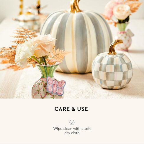 MACKENZIE-CHILDS Small Pumpkin, Resin Halloween Home Decor, Pink-and-White Bubblegum Pink Check in Saudi Arabia