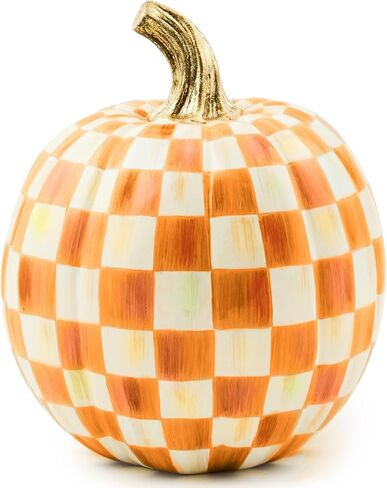 MACKENZIE-CHILDS Small Pumpkin, Resin Halloween Home Decor, Pink-and-White Bubblegum Pink Check in Saudi Arabia