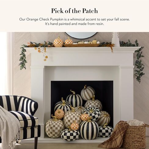 MACKENZIE-CHILDS Small Pumpkin, Resin Halloween Home Decor, Pink-and-White Bubblegum Pink Check in Saudi Arabia