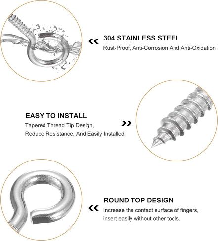 uxcell 50Pcs Eye Screws, 304 Stainless Steel 20x10mm Small Self Tapping Screw Hooks Ring Mini Eye Pins for DIY Handwork Wooden Clay Pendants Cork Bottles, Silver in Saudi Arabia