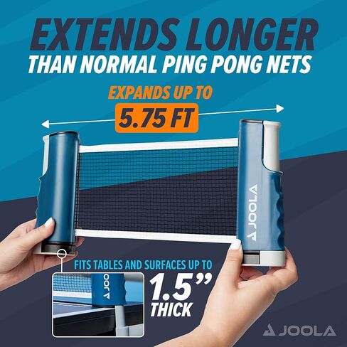 JOOLA Retractable Ping Pong Net with Clamps - Table Tennis Net Stretches 5.75' - Clamps on Table Up to 2" Thick - Optional Ping Pong Paddles and Balls in Saudi Arabia