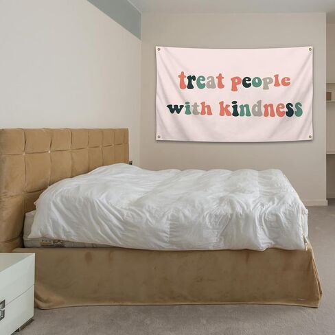 Treat People with Kindness Flag 3x5Ft Banner Single Sided Polyester Cloth Funny Flags with four Grommets for Dorm Room Decor in Saudi Arabia