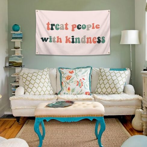 Treat People with Kindness Flag 3x5Ft Banner Single Sided Polyester Cloth Funny Flags with four Grommets for Dorm Room Decor in Saudi Arabia